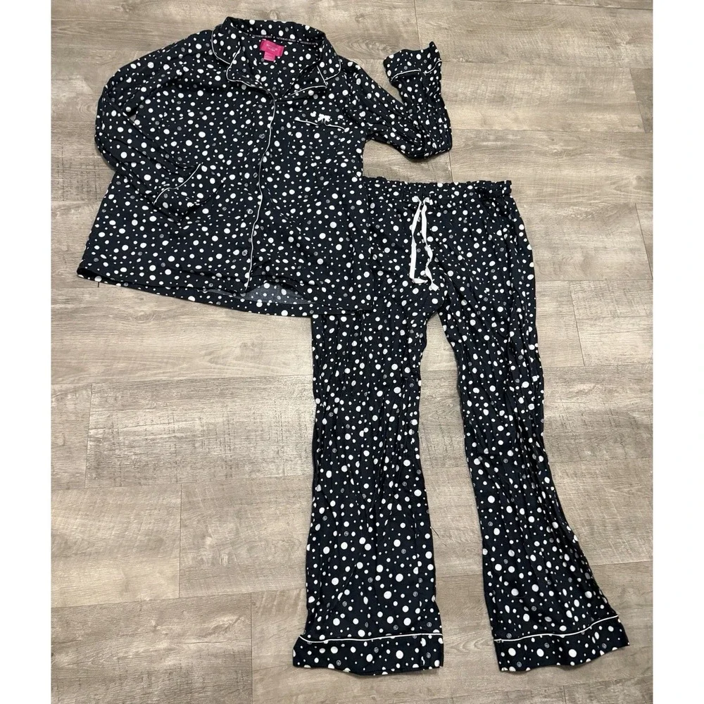 Victoria's Secret Lightweight Flannel Pajamas Set XL Black White Polka Dot Pants